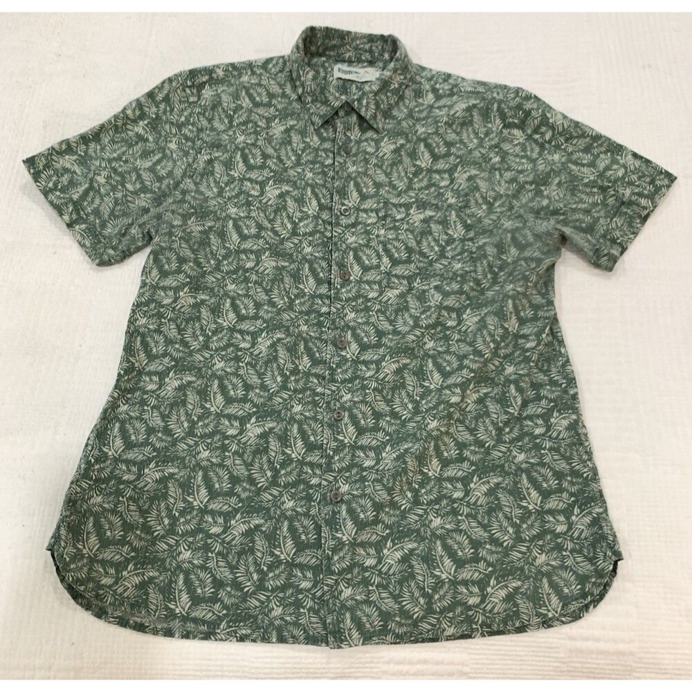 Wellen Shirt Mens M Green Floral Hawaiian Short Sleeve Button Lightweight